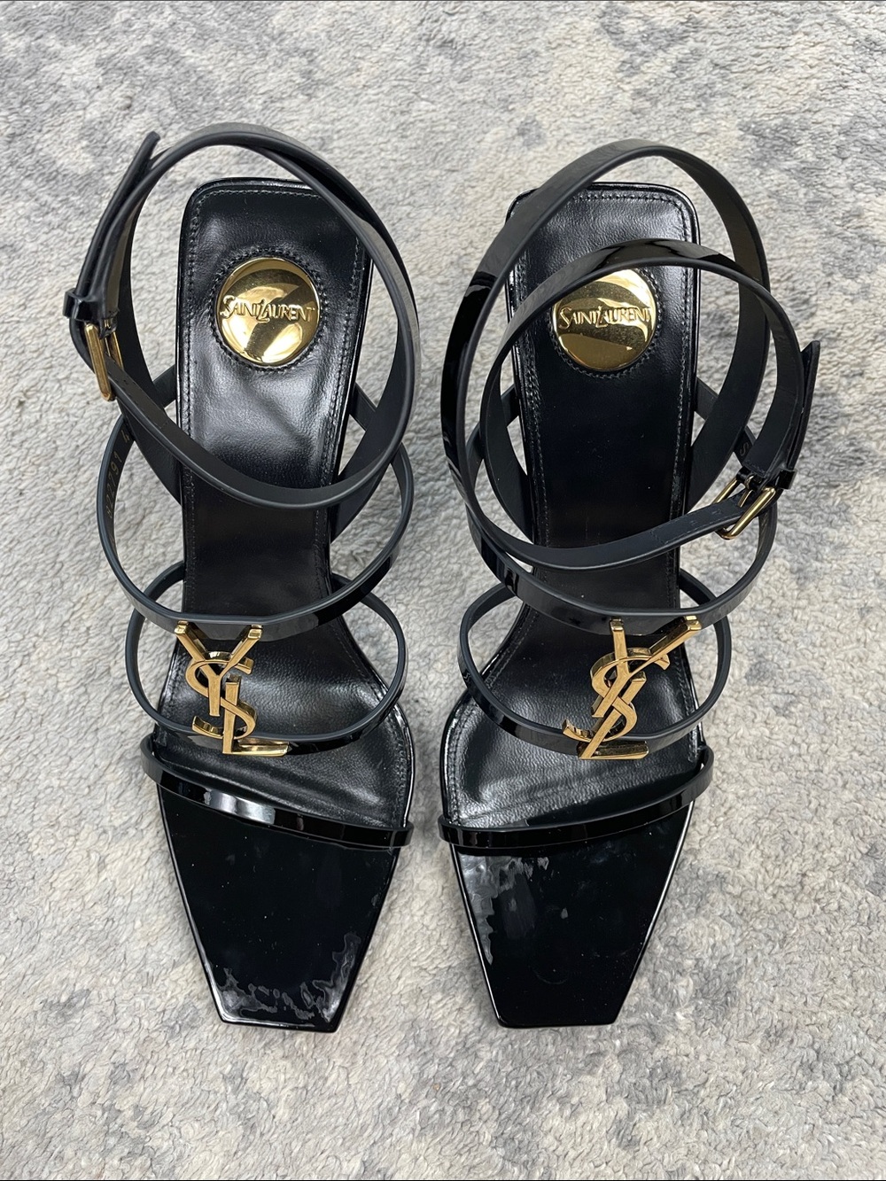 NIB Saint Laurent YSL Logo Plaque Cassandra Patent Leather Sandals Stiletto 40 - Picture 3 of 16